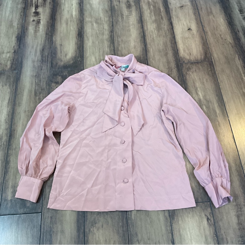 Vintage 1970's Vera Maxwell Original Exclusive Pink Blouse Small Silk Retro
